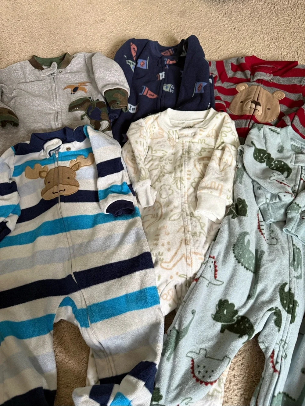 Baby fleece Footed One-Piece Pajamas bundle- size 6 months